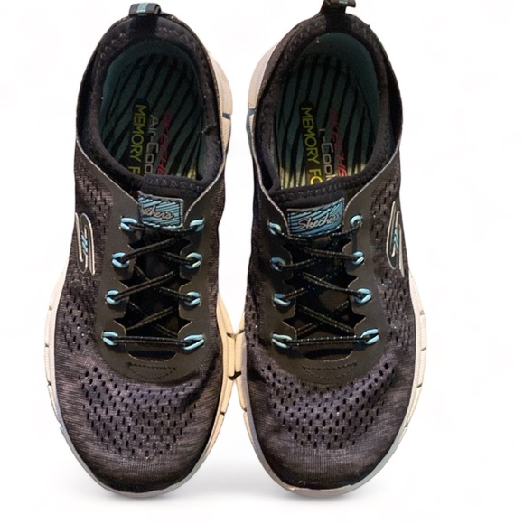 SKECHERS STRETCH FIT AIR-COOLED Women`s Size 7 Black Blue Walking Shoes - Picture 9 of 10